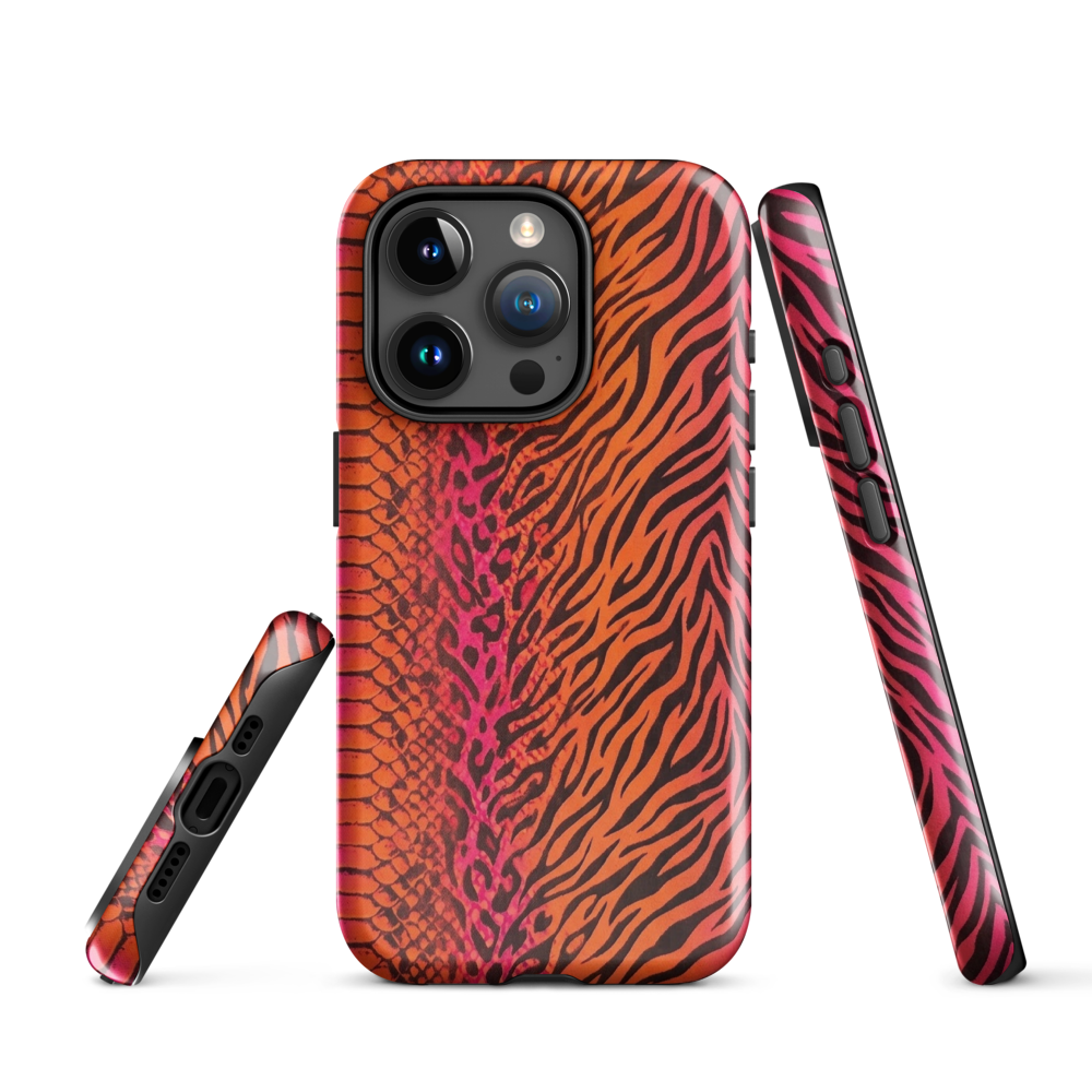 Sunset Orange & Pink Snake Skin Zebra & Leopard Print Tough Case for iPhone®