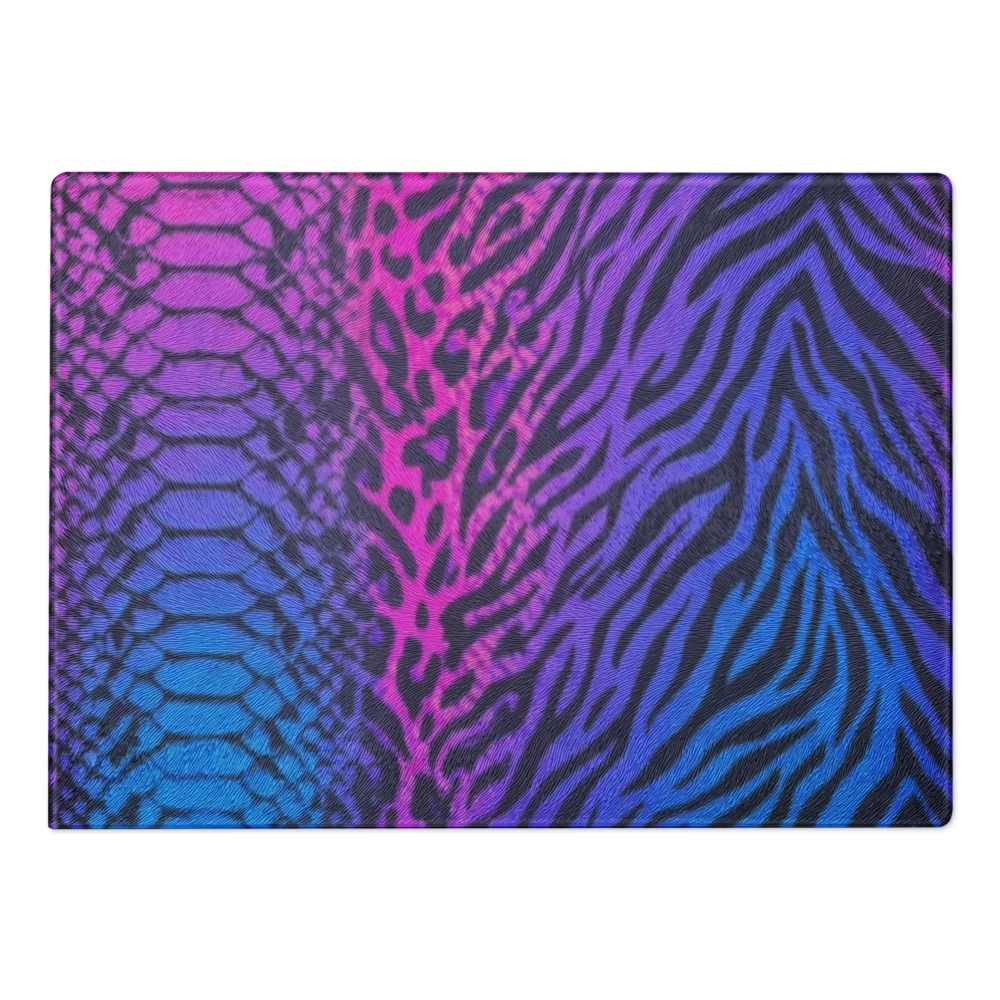 Vibrant Blue & Pink Leopard & Zebra Print Glass Cutting Board