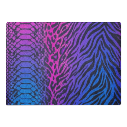 Vibrant Blue & Pink Leopard & Zebra Print Glass Cutting Board