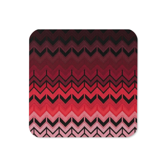 Red & Black Chevron Pattern Cork-Back Coaster