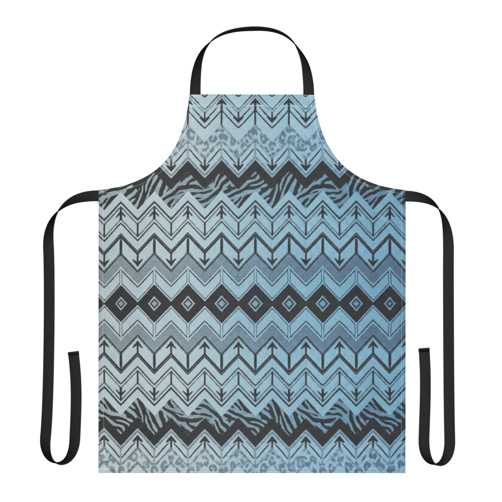 Blue Chevron Pattern Leopard & Zebra Print Strap Apron