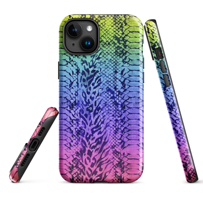 Neon Rainbow Snake Skin & Leopard Print Tough Case for iPhone®