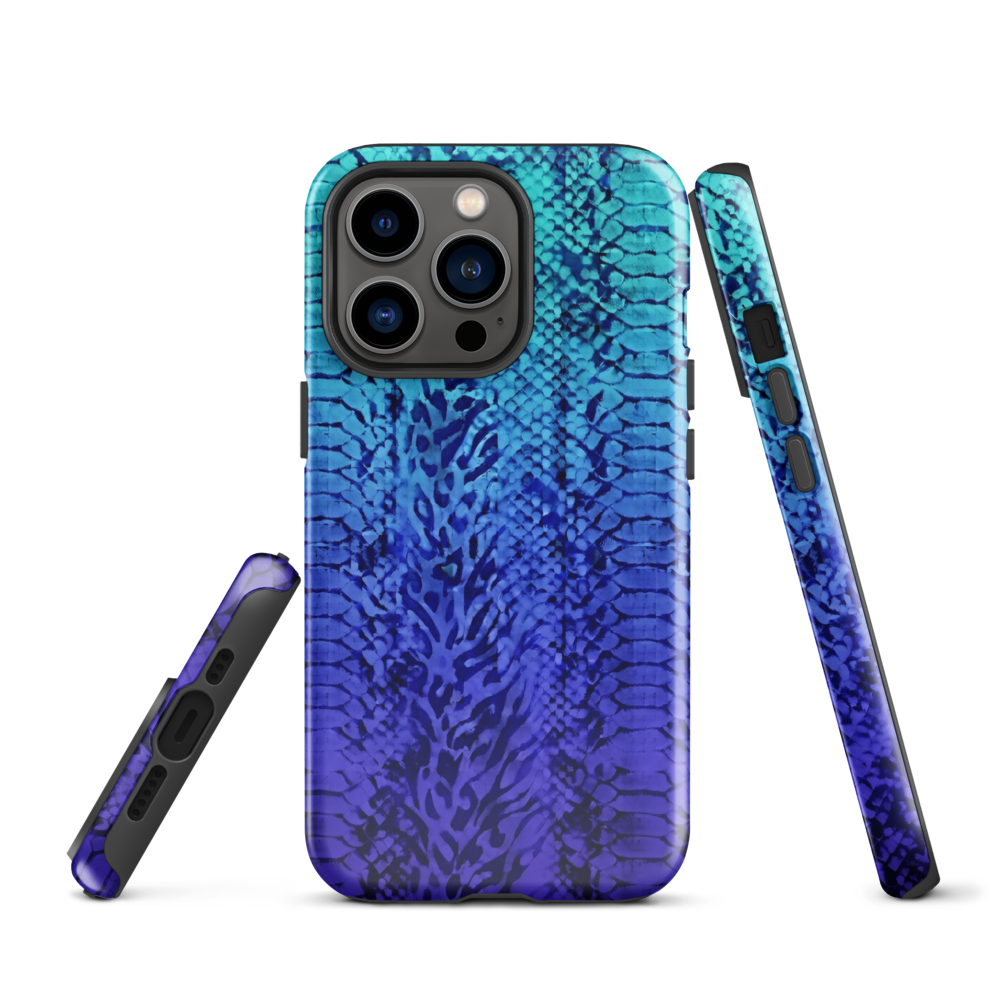 Vibrant Blue Snake & Leopard Print Tough Case for iPhone®