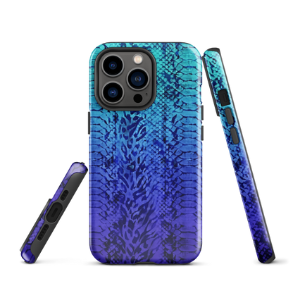 Vibrant Blue Snake & Leopard Print Tough Case for iPhone®