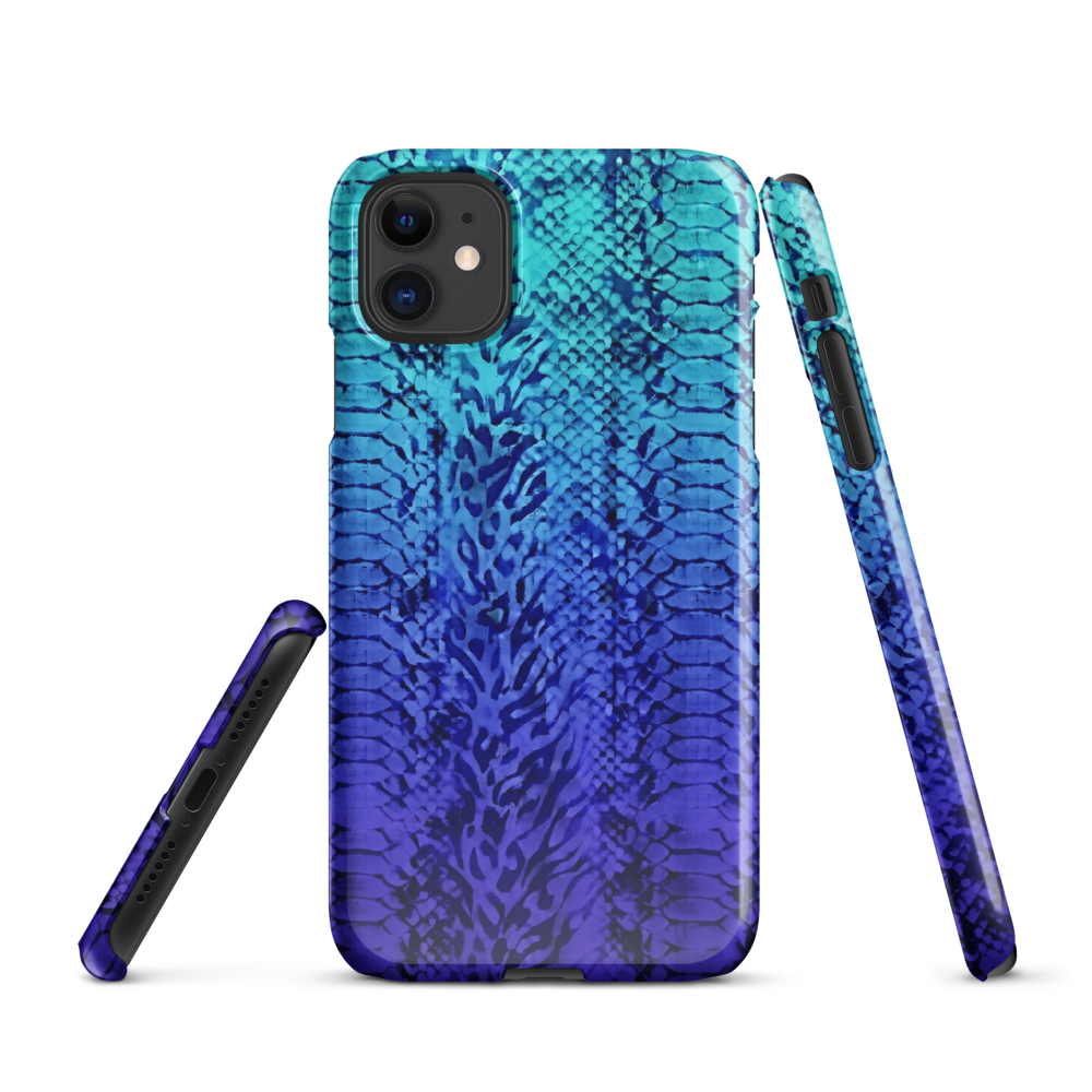 Vibrant Blue Snake Skin & Leopard Print Snap Case for iPhone