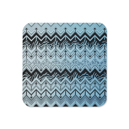 Light Blue & Black Chevron Pattern Cork-Back Coaster