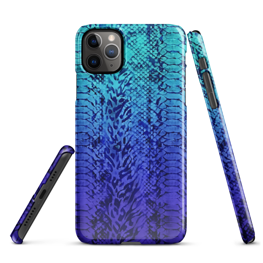 Vibrant Blue Snake Skin & Leopard Print Snap Case for iPhone