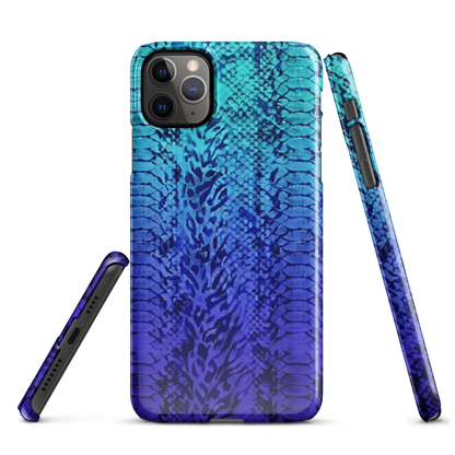 Vibrant Blue Snake Skin & Leopard Print Snap Case for iPhone