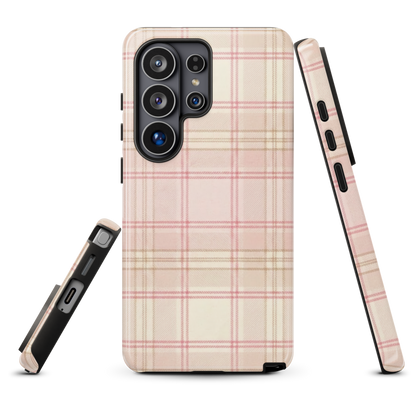Pink & Cream Plaid Coquette Print Tough Case for Samsung