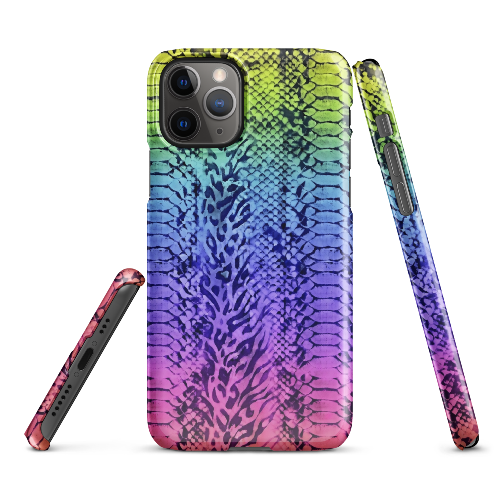 Neon Rainbow Snake Skin & Leopard Print Snap Case for iPhone
