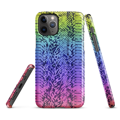 Neon Rainbow Snake Skin & Leopard Print Snap Case for iPhone
