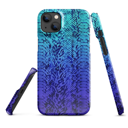 Vibrant Blue Snake Skin & Leopard Print Snap Case for iPhone