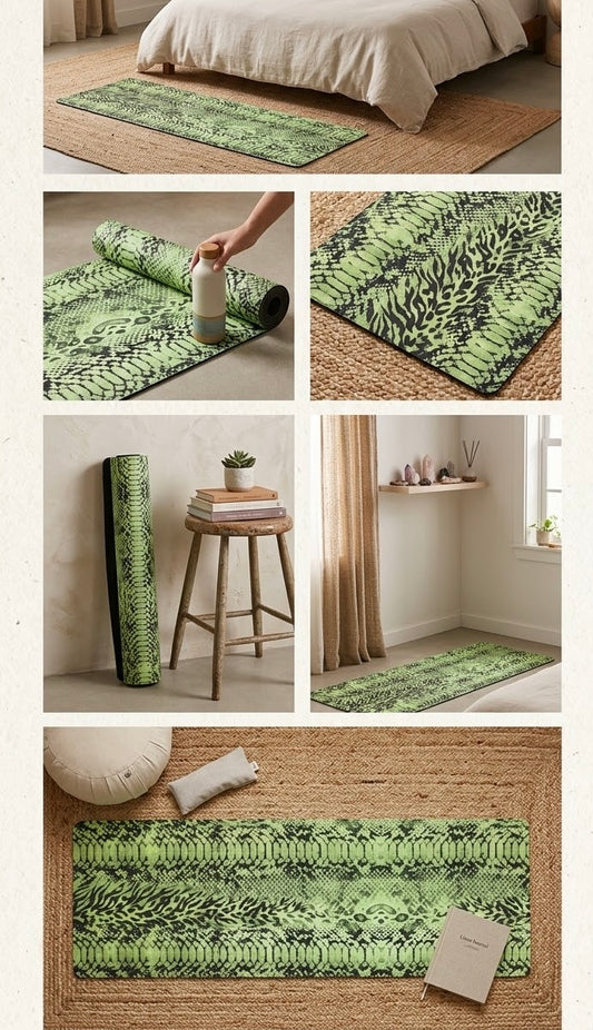 Green Snake Skin & Leopard Print Yoga Mat