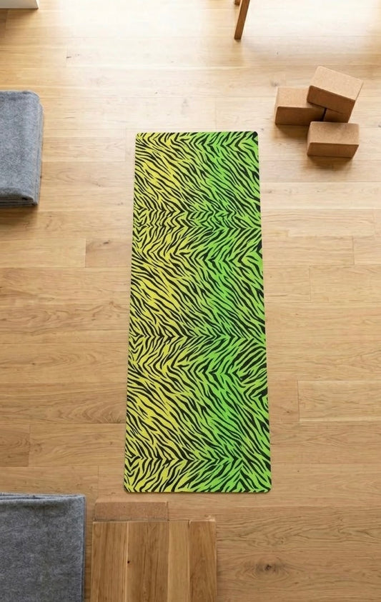 Neon Green & Yellow zebra print Yoga Mat