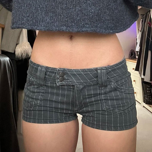 Black Low Rise Striped Pockets Regular Fit Straight Streetwear Formal Summer Sporty Casual Women's for Wash Denim