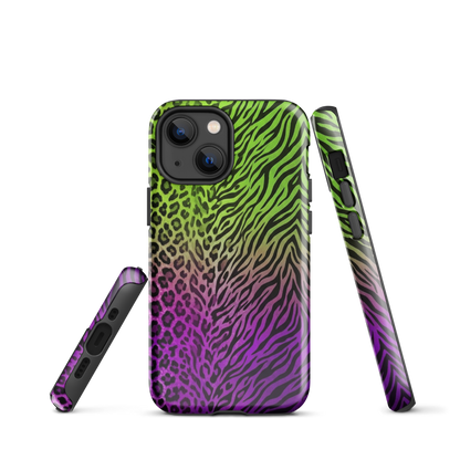 Neon Green & Purple Zebra & Leopard Print Tough Case for iPhone®