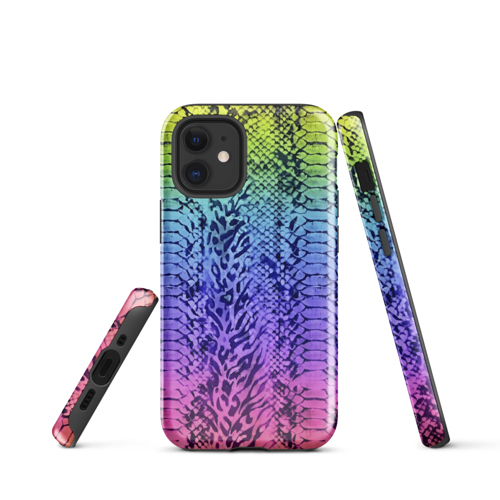Neon Rainbow Snake Skin & Leopard Print Tough Case for iPhone®