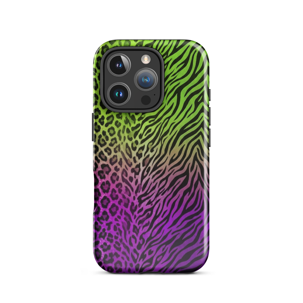 Neon Green & Purple Zebra & Leopard Print Tough Case for iPhone®