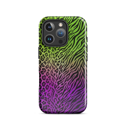 Neon Green & Purple Zebra & Leopard Print Tough Case for iPhone®