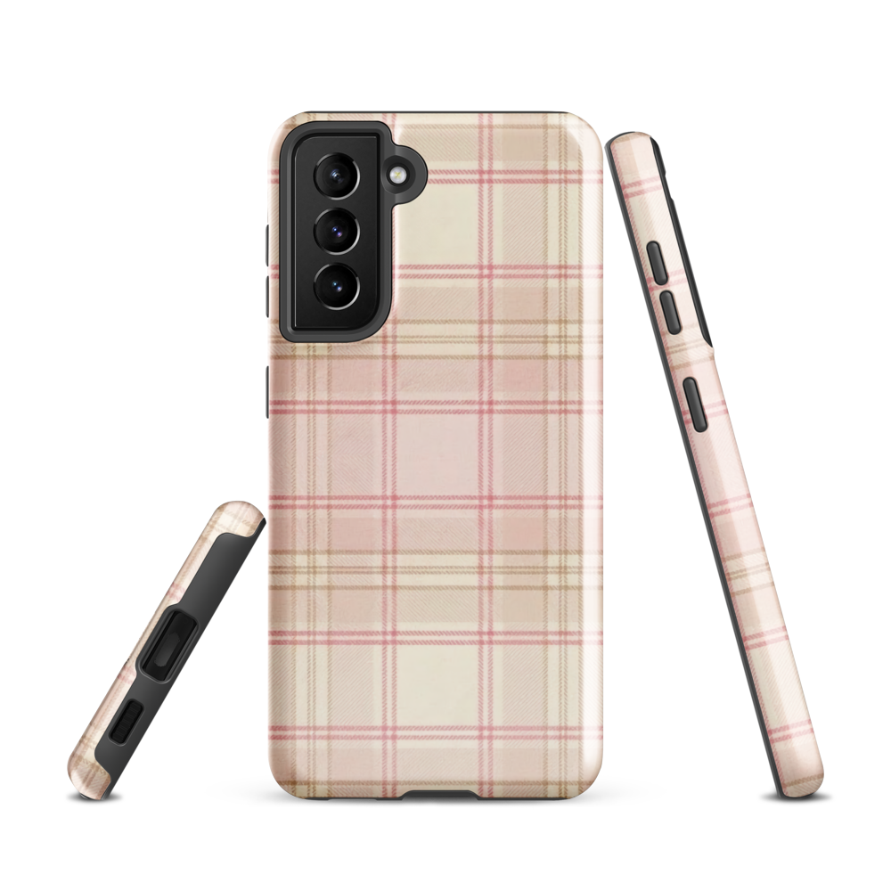 Pink & Cream Plaid Coquette Print Tough Case for Samsung