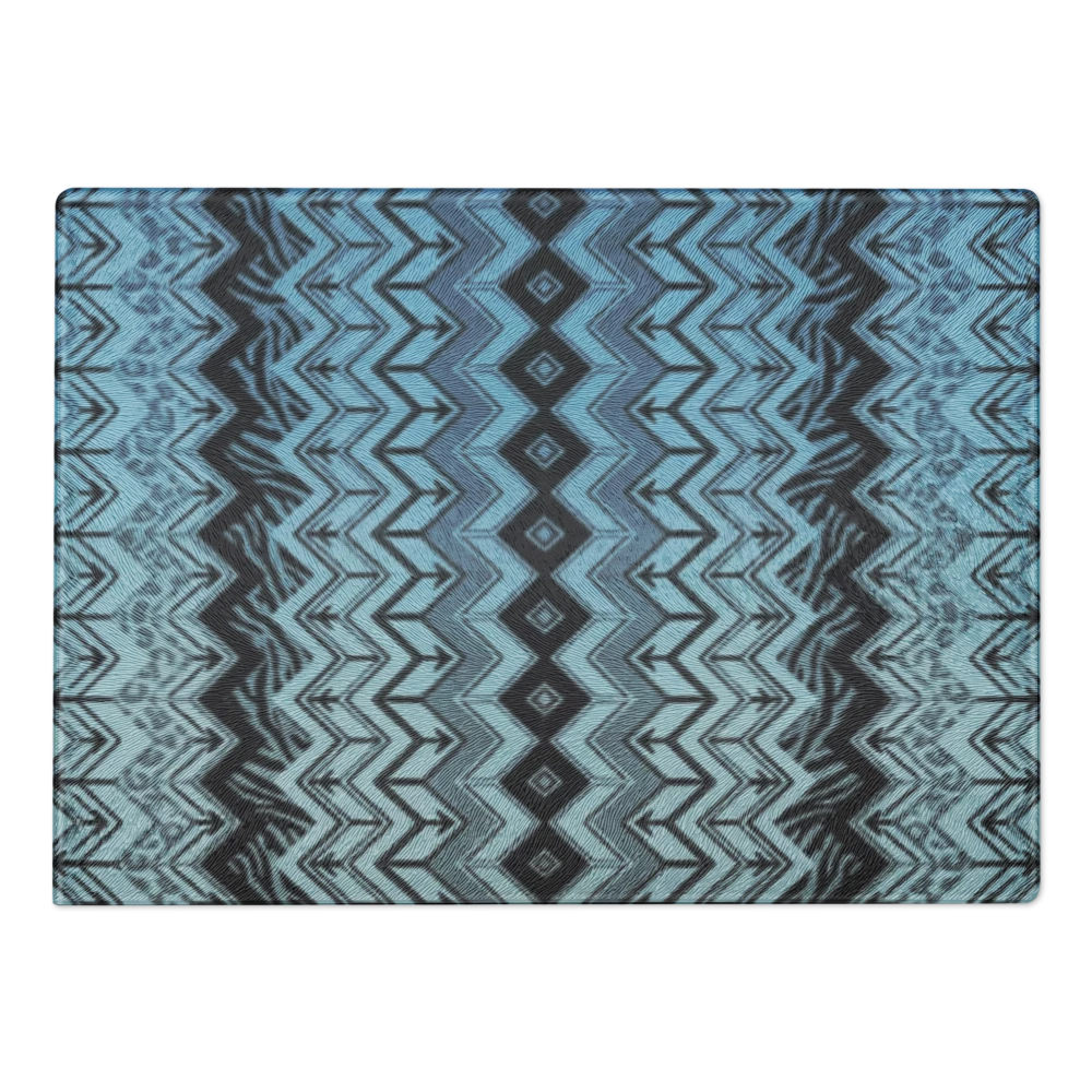 Blue Zebra & Leopard Print Special Edition Chevron Pattern Glass Cutting Board