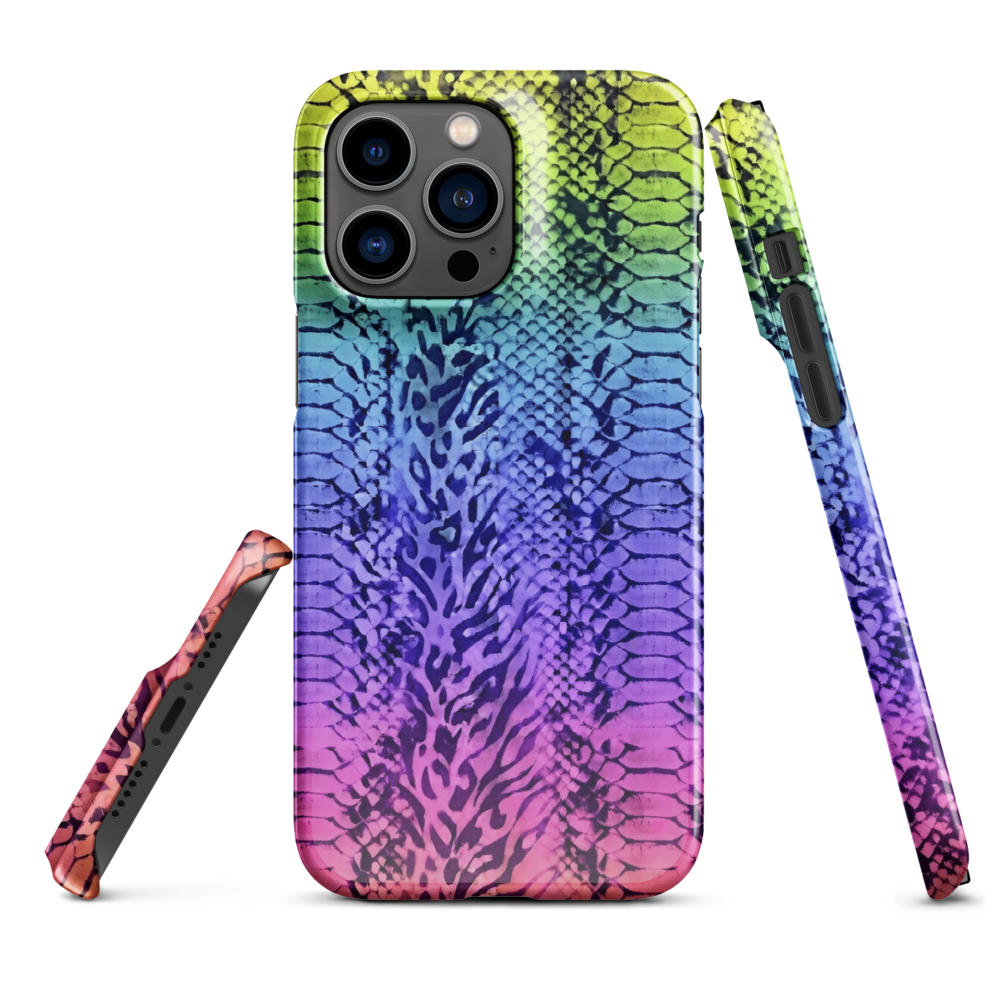 Neon Rainbow Snake Skin & Leopard Print Snap Case for iPhone
