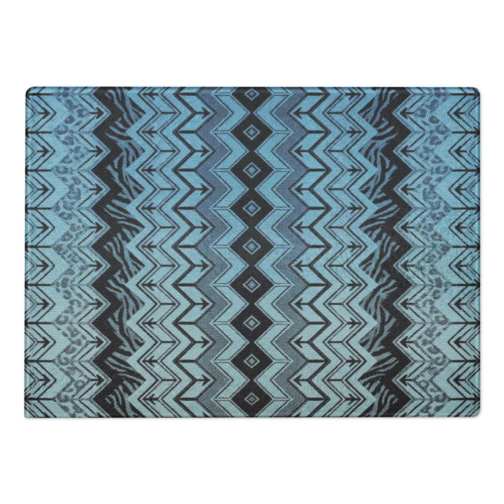Blue Zebra & Leopard Print Special Edition Chevron Pattern Glass Cutting Board