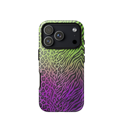 Neon Green & Purple Zebra & Leopard Print Tough Case for iPhone®