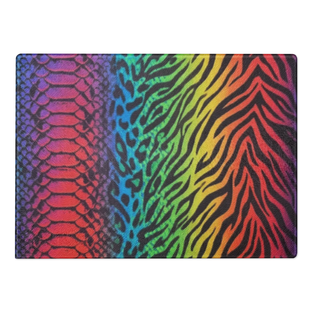 Rainbow Vibrant Zebra & Leopard Glass Cutting Board