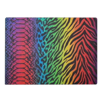 Rainbow Vibrant Zebra & Leopard Glass Cutting Board