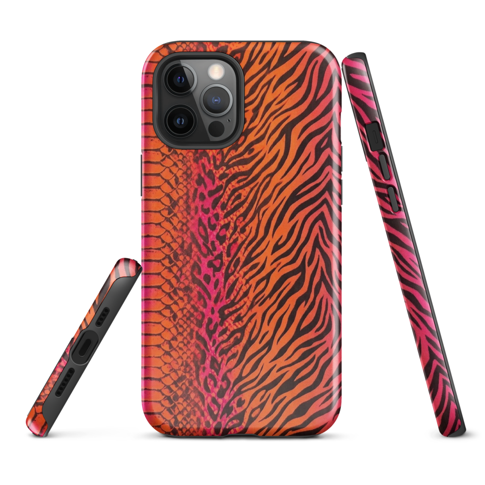 Sunset Orange & Pink Snake Skin Zebra & Leopard Print Tough Case for iPhone®