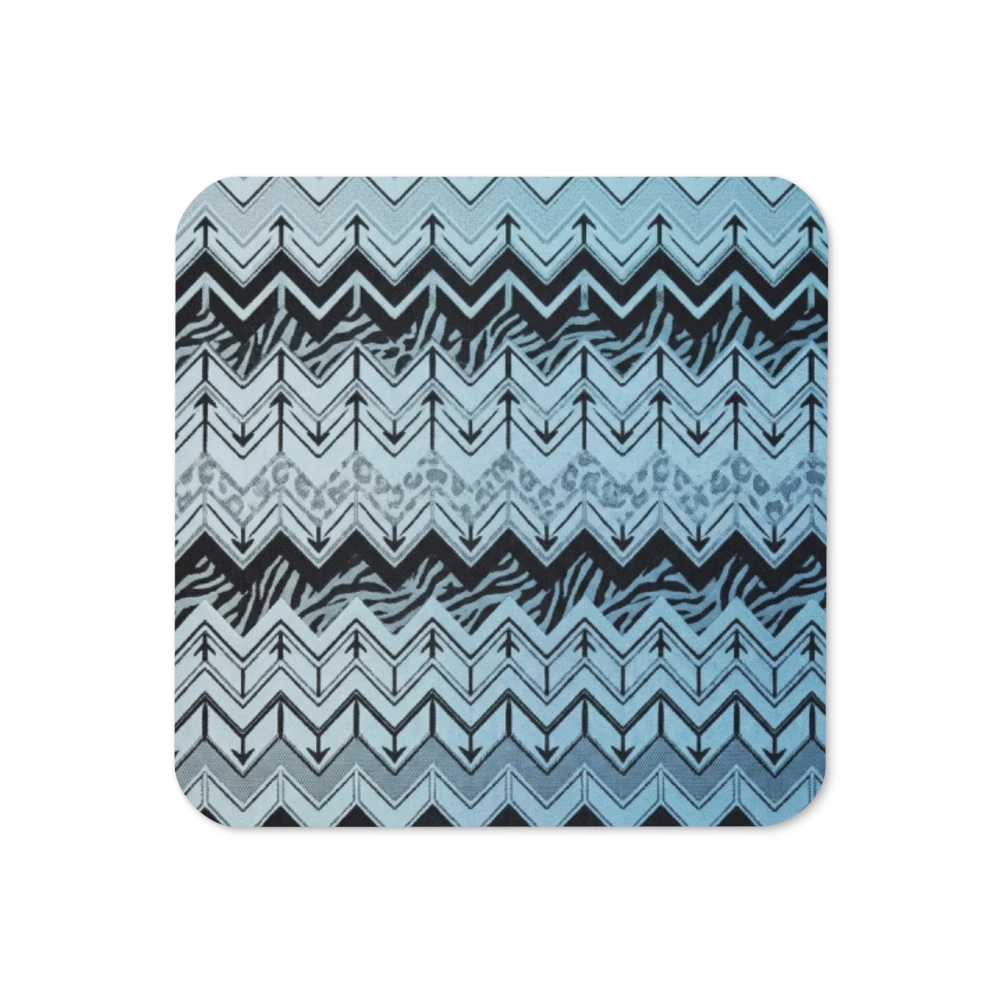 Light Blue & Black Chevron Pattern Cork-Back Coaster