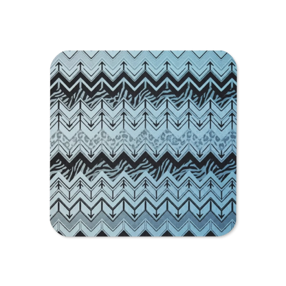 Light Blue & Black Chevron Pattern Cork-Back Coaster