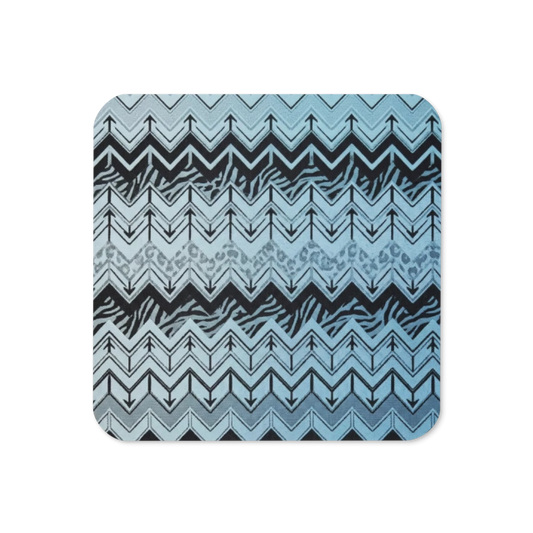 Light Blue & Black Chevron Pattern Cork-Back Coaster