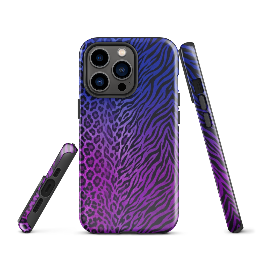 Purple to Blue Zebra & Leopard Print Tough Case for iPhone®