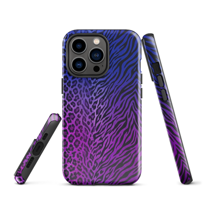 Purple to Blue Zebra & Leopard Print Tough Case for iPhone®