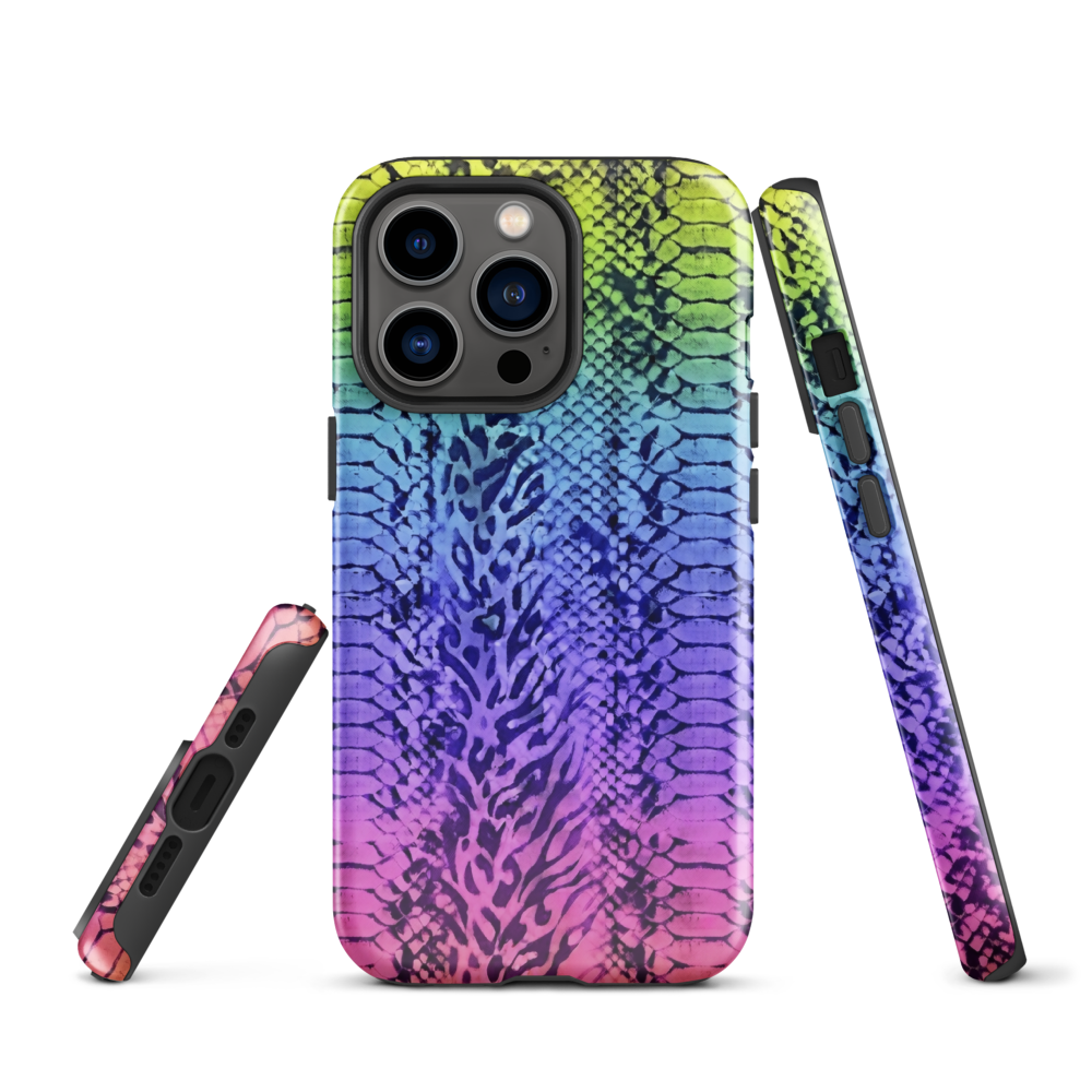 Neon Rainbow Snake Skin & Leopard Print Tough Case for iPhone®
