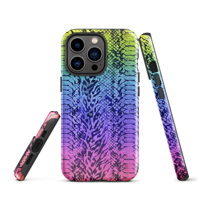 Neon Rainbow Snake Skin & Leopard Print Tough Case for iPhone®