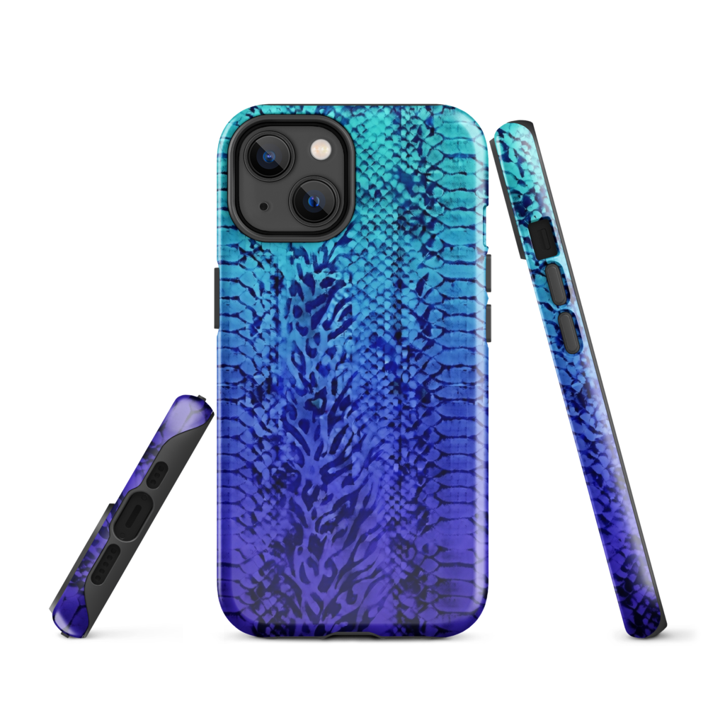 Vibrant Blue Snake & Leopard Print Tough Case for iPhone®