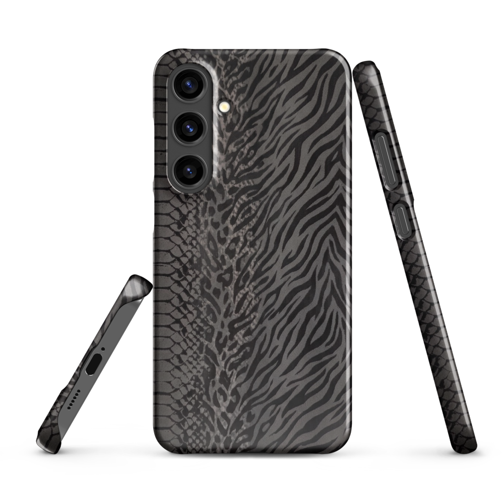Dark Gray Snake Skin & Leopard Print Snap Case for Samsung