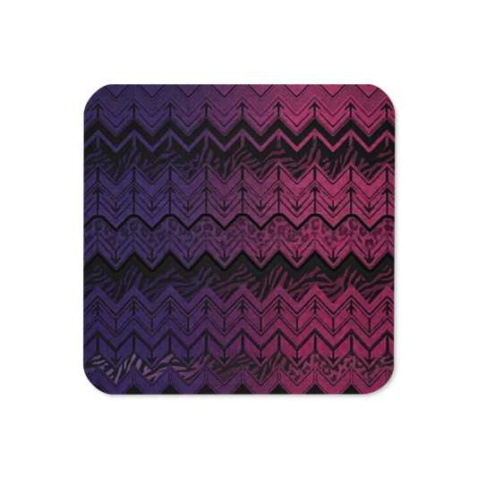 Pink, Purple & Black Chevron Pattern Cork-Back Coaster