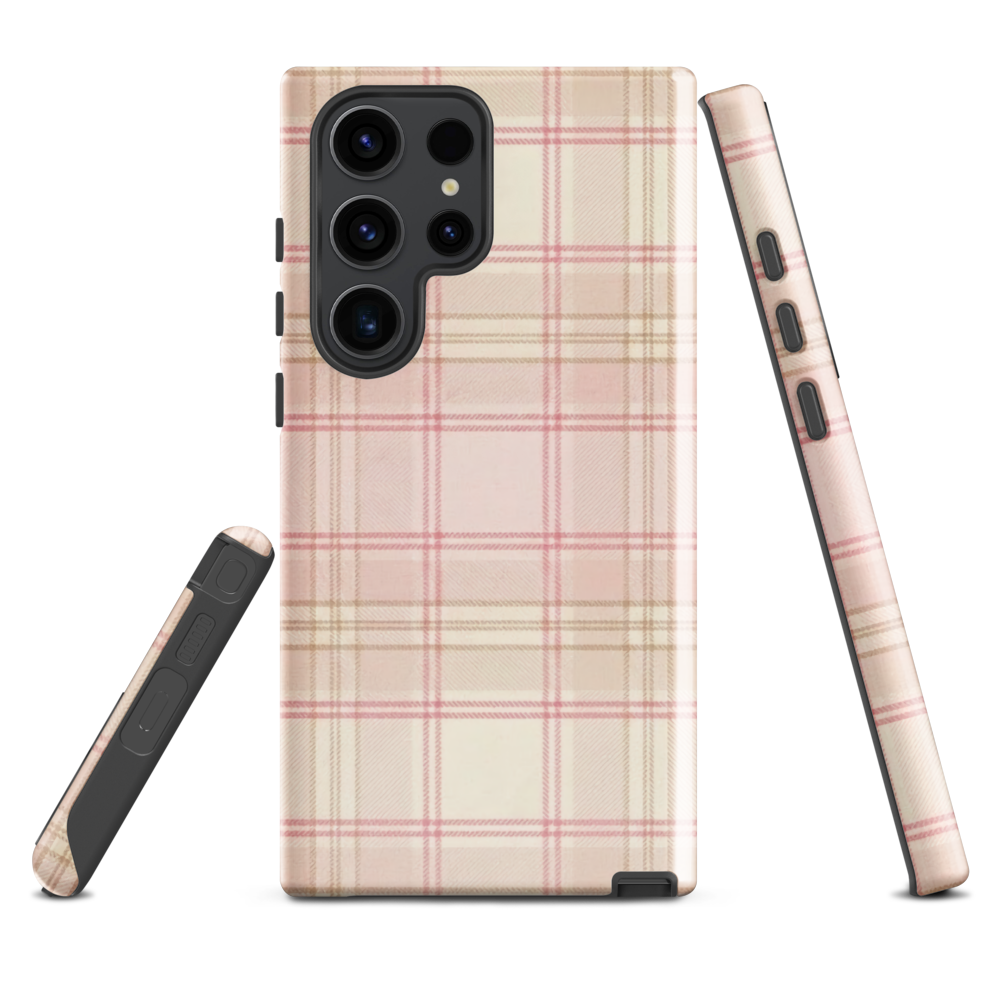 Pink & Cream Plaid Coquette Print Tough Case for Samsung