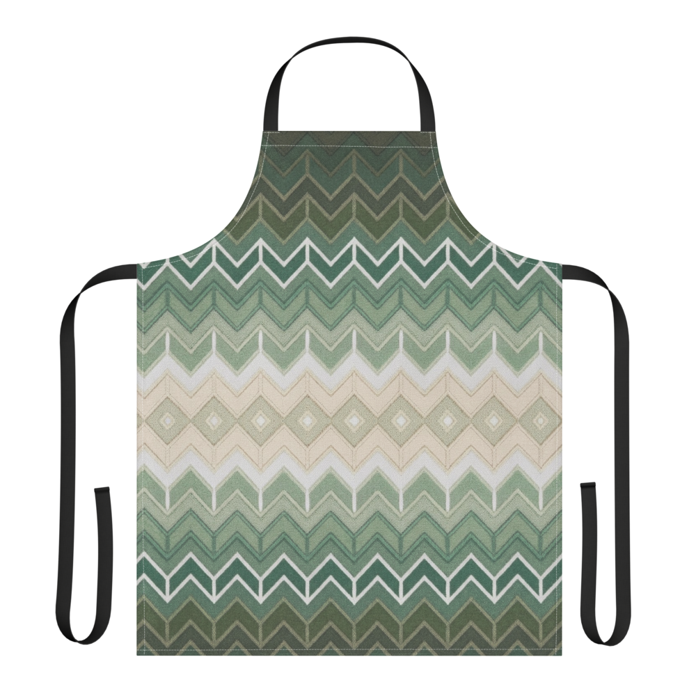 Green Classic Chevron Pattern Strap Apron