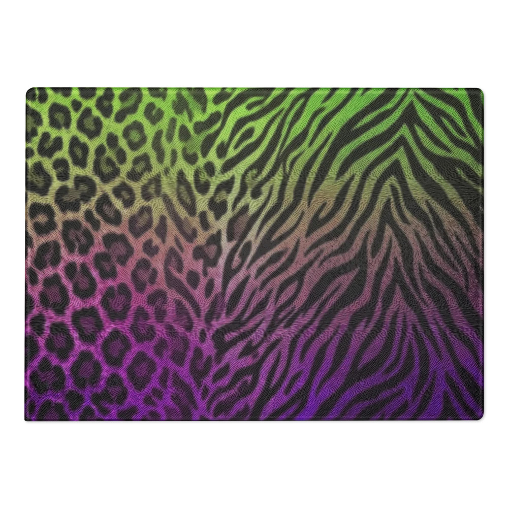 Neon Green & Purple Leopard & Zebra Print Glass Cutting Board