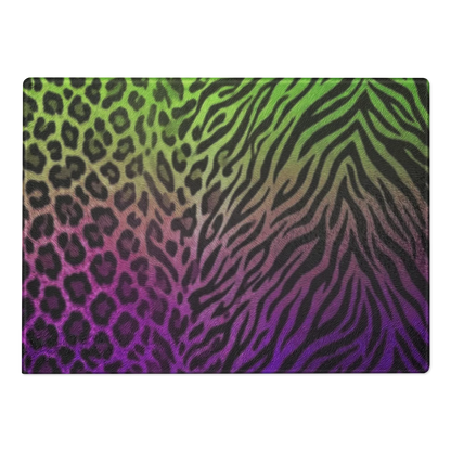 Neon Green & Purple Leopard & Zebra Print Glass Cutting Board