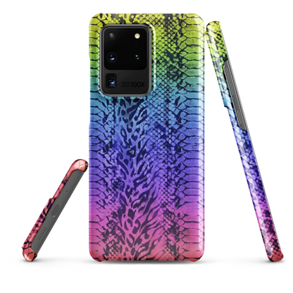 Vibrant Rainbow Snake Skin & Leopard Print Snap Case for Samsung