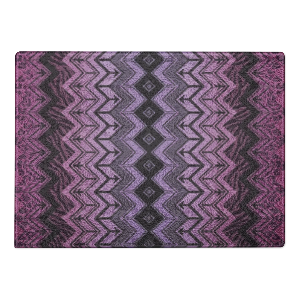 Purple Zebra & Leopard Print Special Edition Chevron Pattern Glass Cutting Board