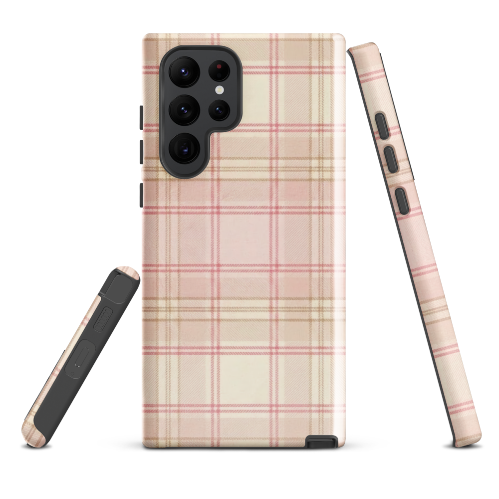 Pink & Cream Plaid Coquette Print Tough Case for Samsung