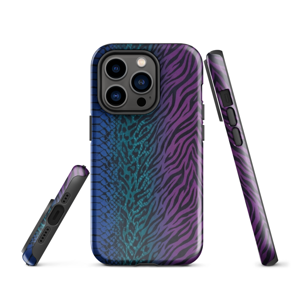 Blue to Purple Dark Snake Zebra & Leopard Print Tough Case for iPhone®