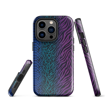 Blue to Purple Dark Snake Zebra & Leopard Print Tough Case for iPhone®